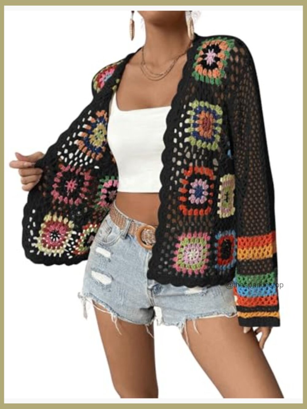 Floral Crochet Cardigan Sweater Hollow Out Lightweight Jacket Spring Summer Fall - Picture 5 of 5